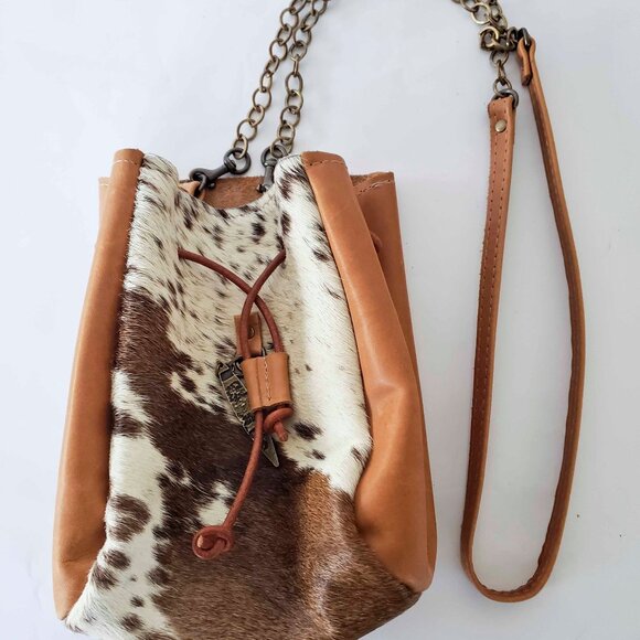 Canoe Leather and Cowhide Drawstring Bag - Picture 1 of 6